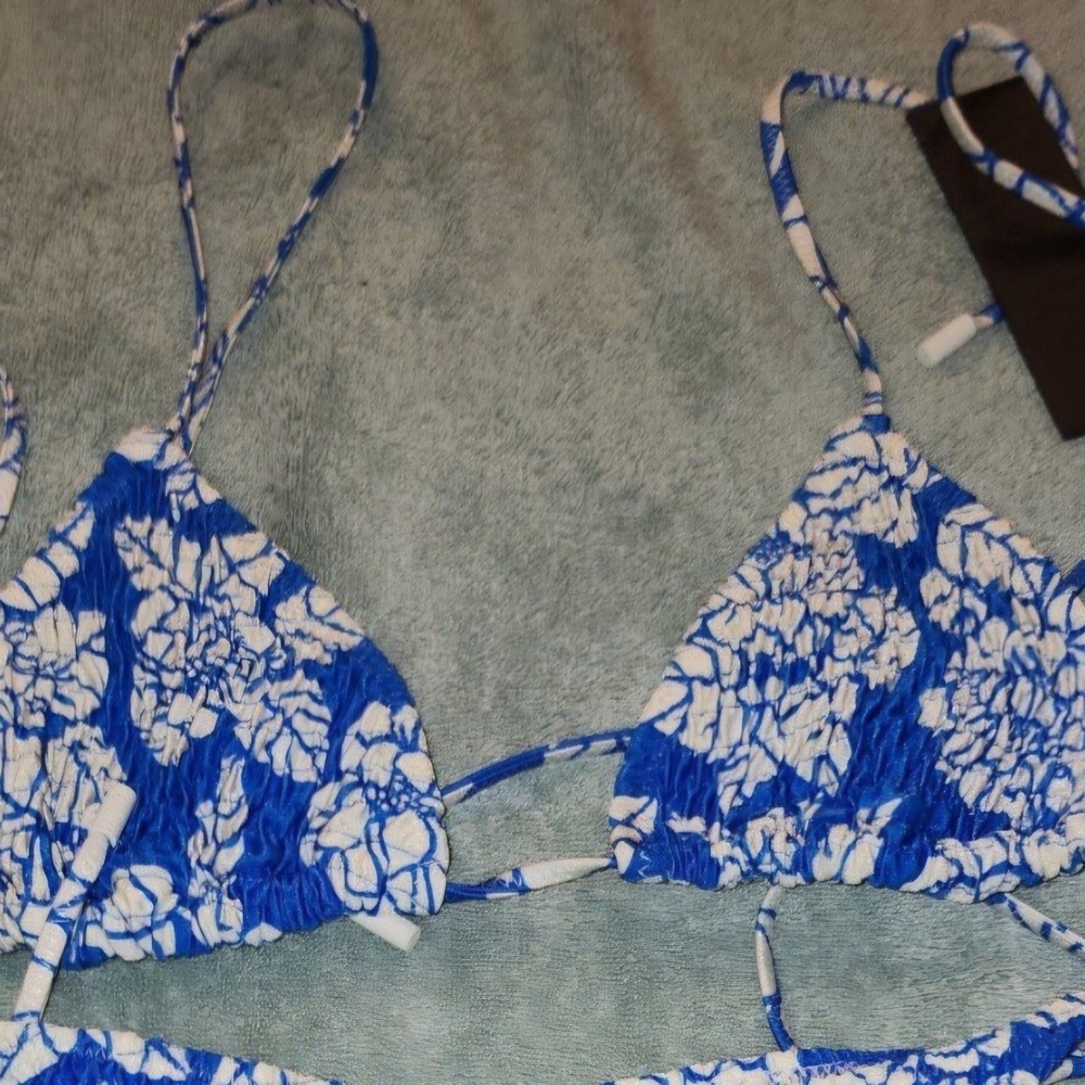 Blue Floral Bikini Top